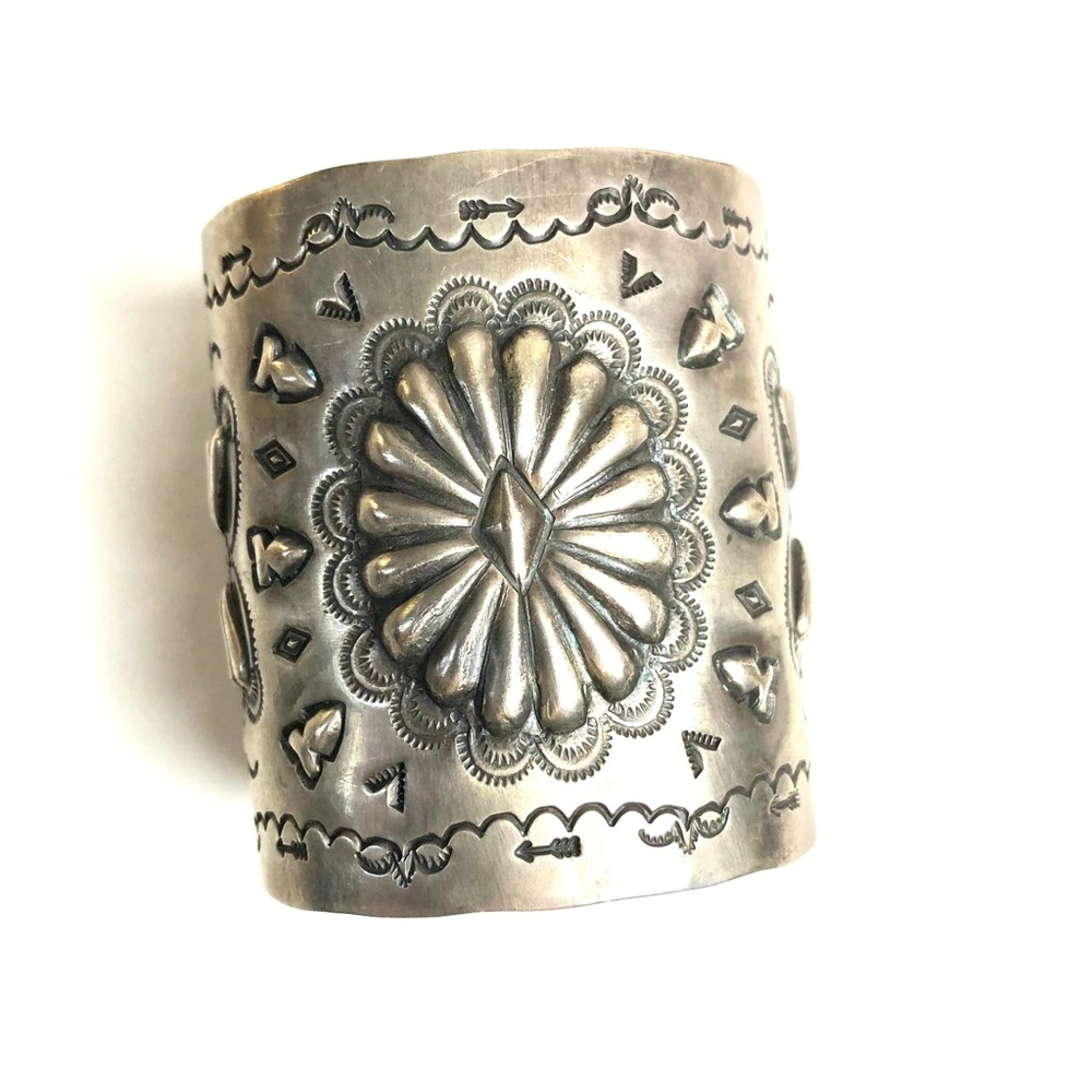 Old Pawn Repousse Stamped Navajo Bracelet Gem